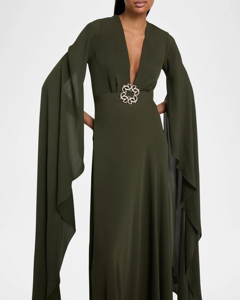 Elie Saab Plunging Crystal Cape-Sleeve Silk Gown 5