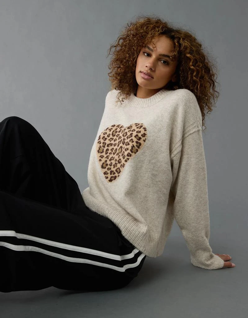AE AE Whoa So Soft Leopard Heart Crew Neck Sweater 5