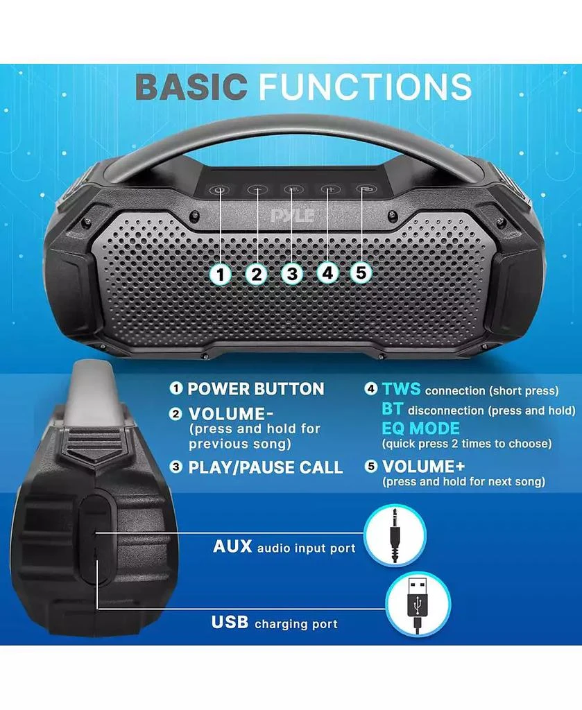 Pyle Portable Wireless Bluetooth Streaming Speaker With TWS Function 
Microphone 2