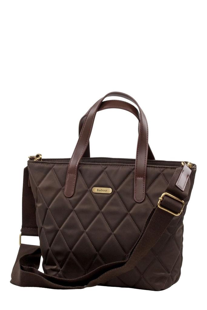 Barbour X Ganni logo-embroidered tartan waxed canvas tote