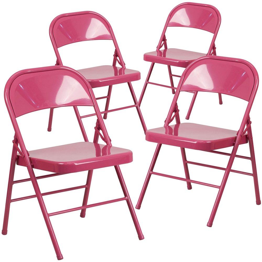 Flash Furniture 4 Pk. Shockingly Fuchsia Triple Braced 
Double Hinged Metal Folding Chair