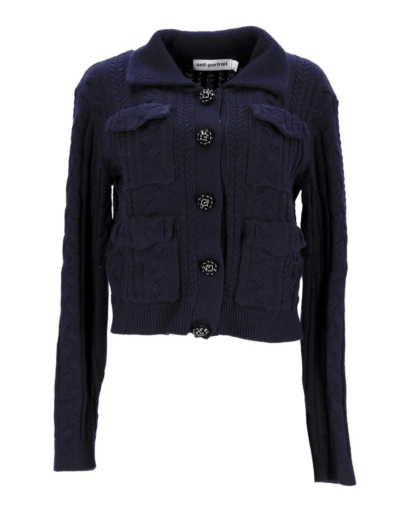 Self Portrait Jacket and Midi Skirt Set in Navy Blue Polyamide 4