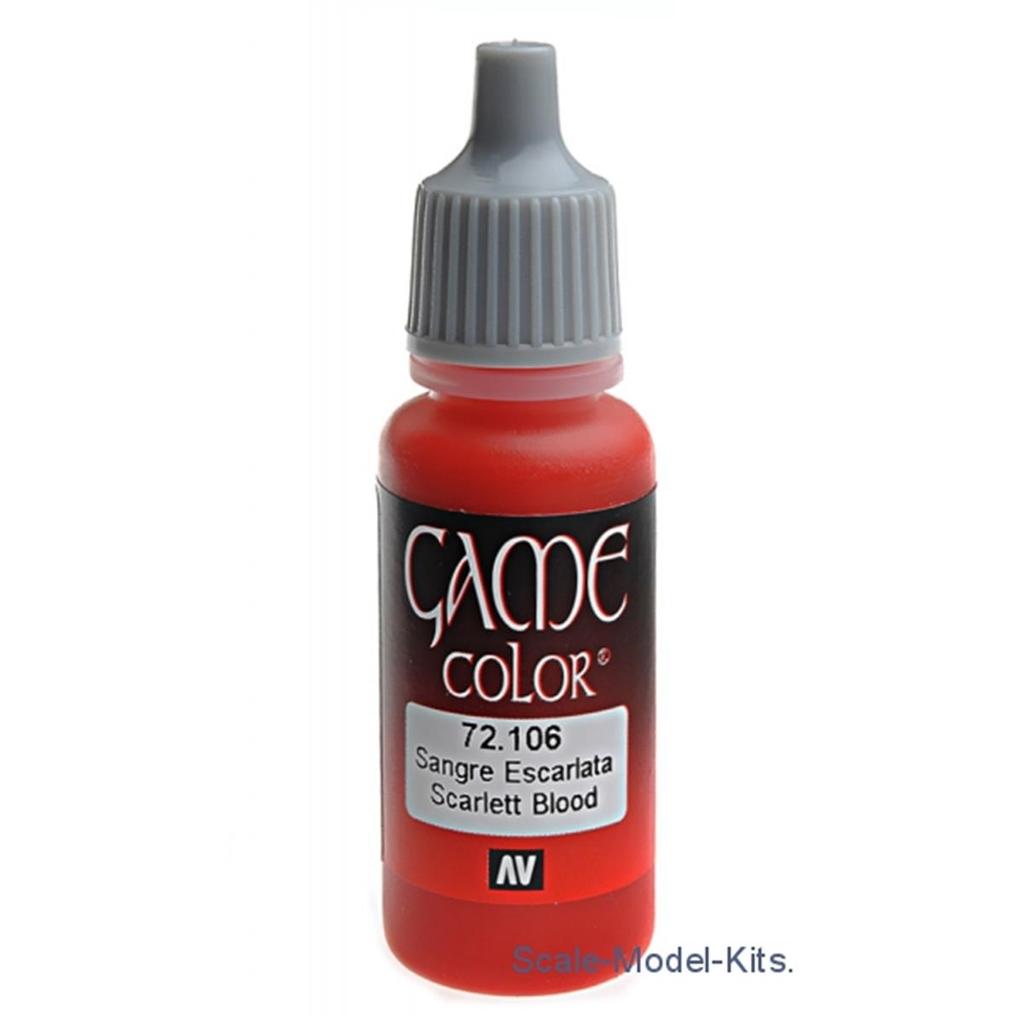 Vallejo Paint 17 ml Fire Game Acrylic & Water Based Flat Bottle Paint Scarlett Blood
