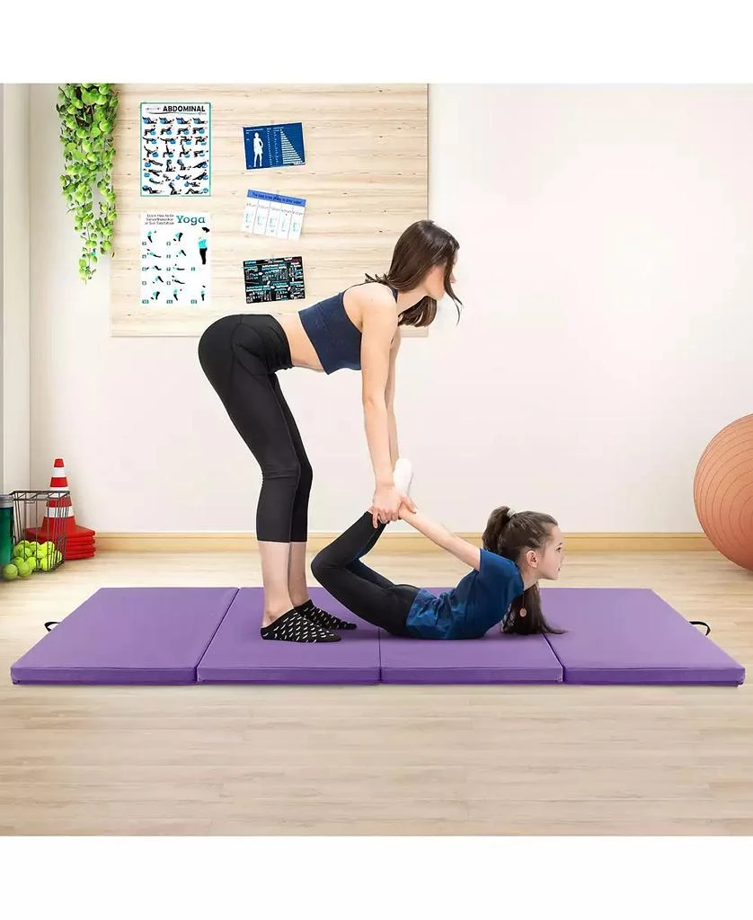 GOUUN 4-Panel PU Leather Folding Exercise Mat with Carrying Handles-Purple 4