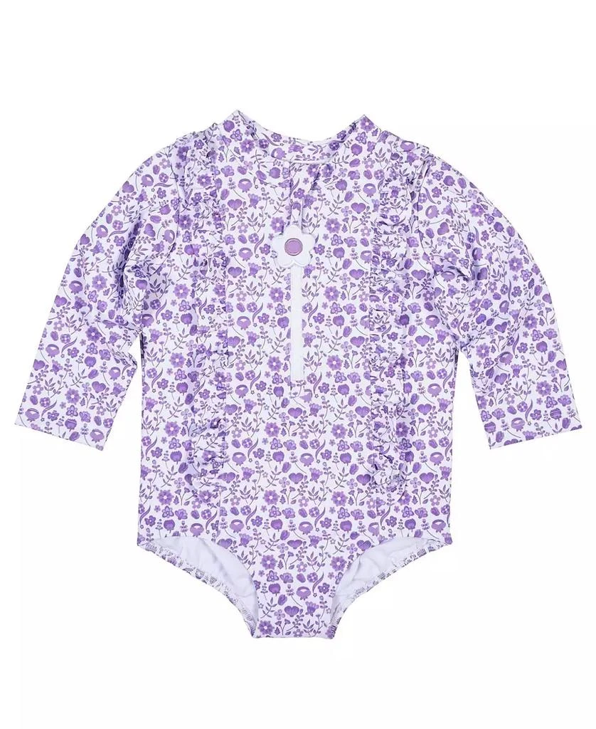 Florence Eiseman Little Girls Floral Print One Piece Rashguard with Ruffles