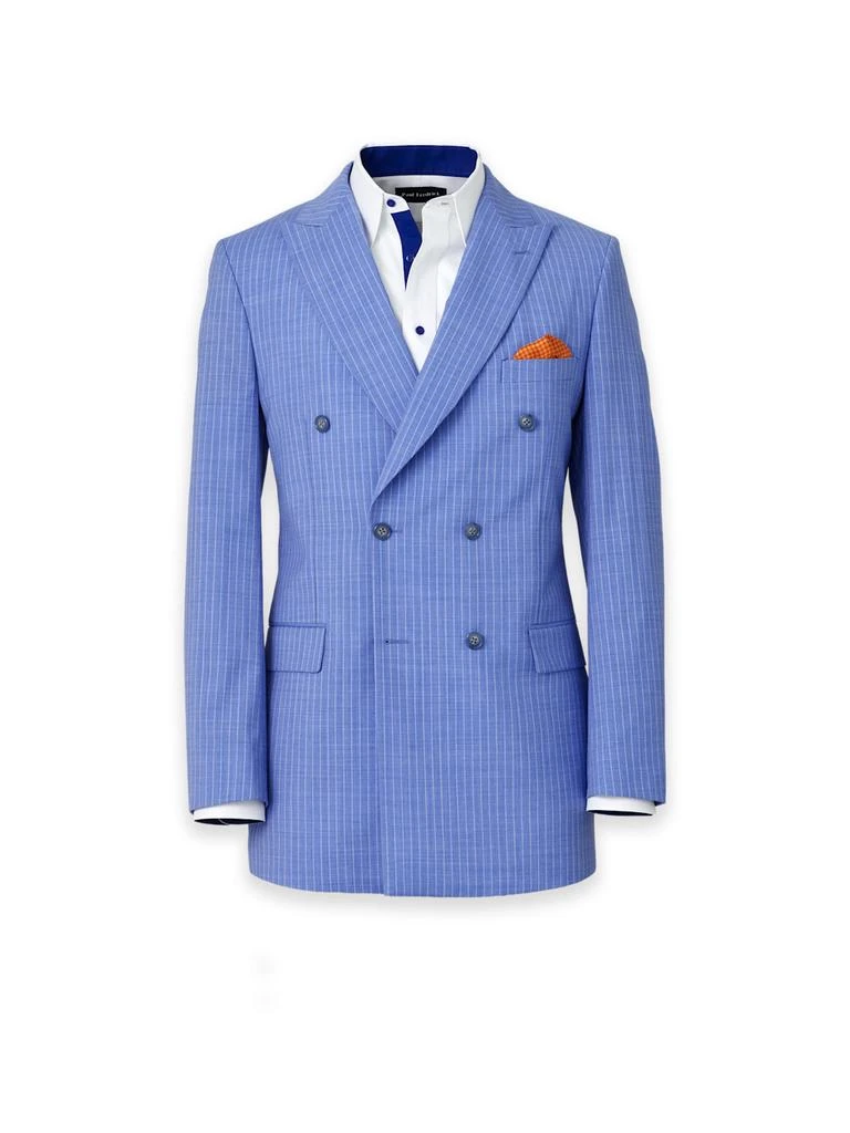 Paul Fredrick Wool Blend Pinstripe Double Breasted Peak Lapel Suit Jacket