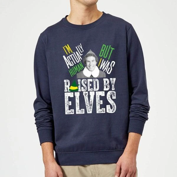 Elf Elf Raised By Elves Christmas Sweater - Navy 1