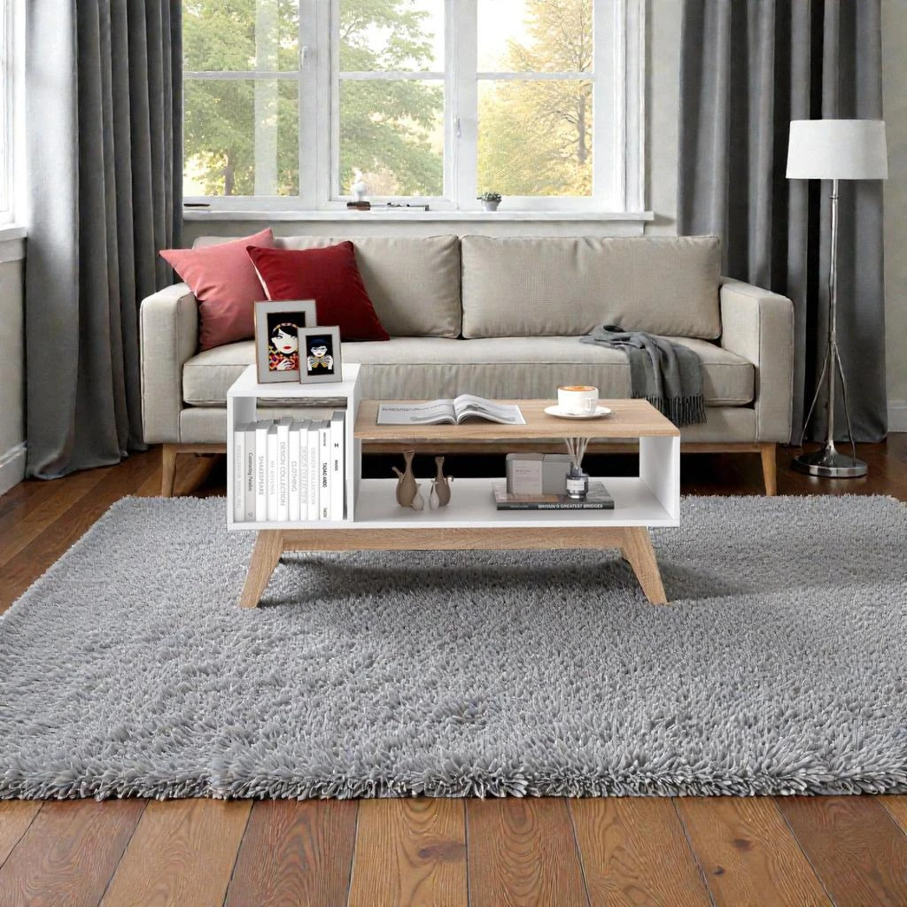 Hivvago Rectangular Coffee Table 43-Inch with Layered Top Design and Storage Sections