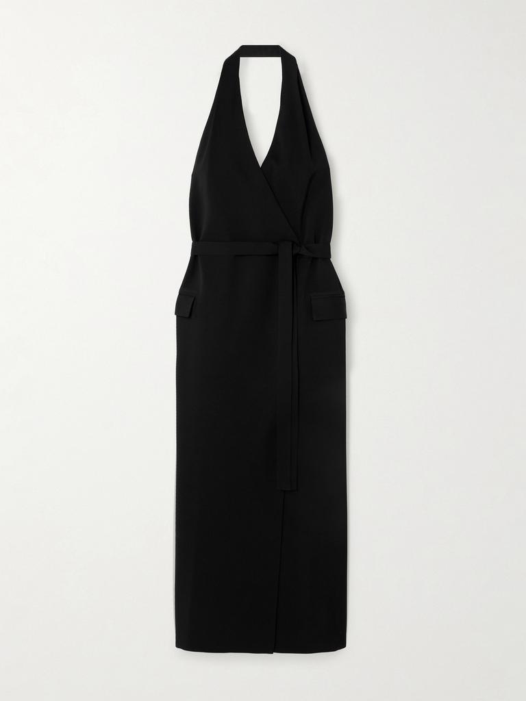 Esse Studios 【net Sustain】oude Vest 配腰带绉纱挂脖超长连衣裙