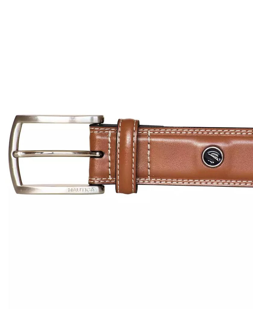 Nautica Men's Inlay Logo Signature Double Stitch Leather Belt 2