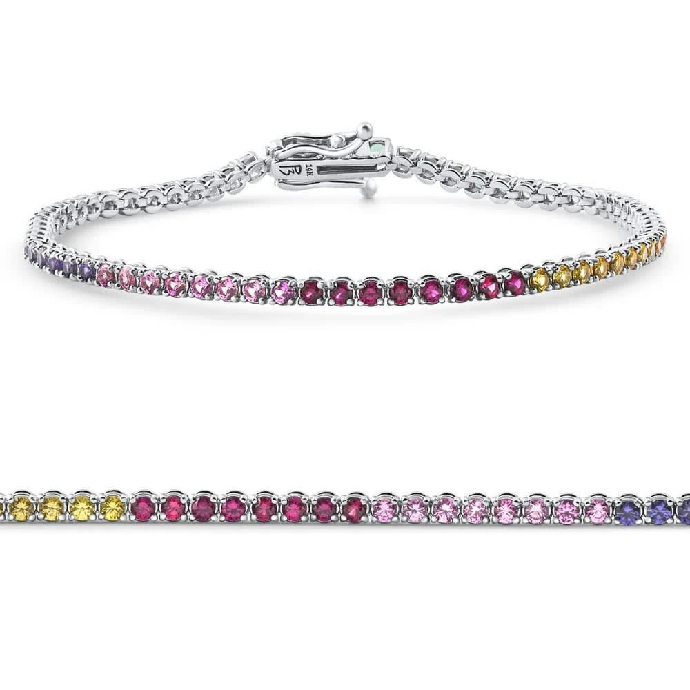 Pompeii3 14k White Gold Ombre Round Cut Rainbow Women
s Tennis Bracelet 7" Size: 7