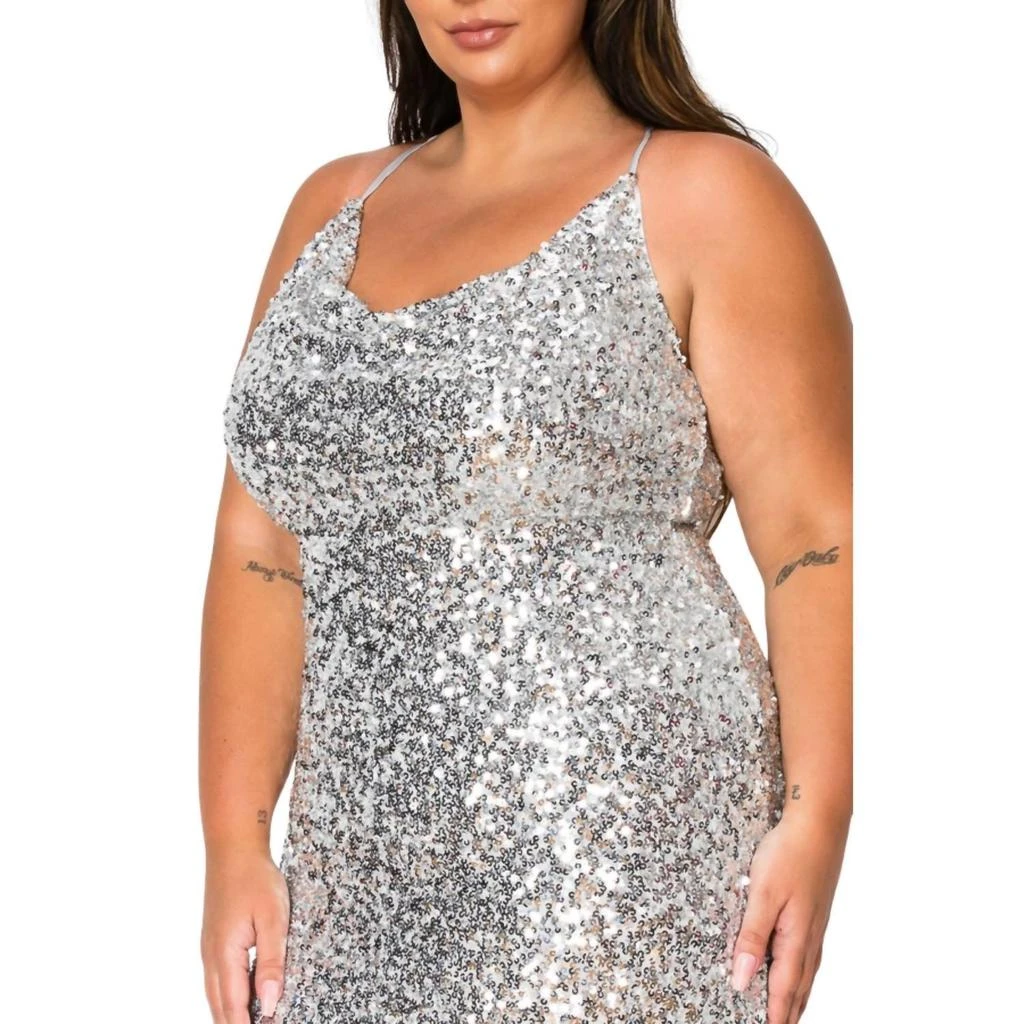 green emerald velvet dress Fatima Sequin Cowl Neck Bodycon Formal Dress main image 1