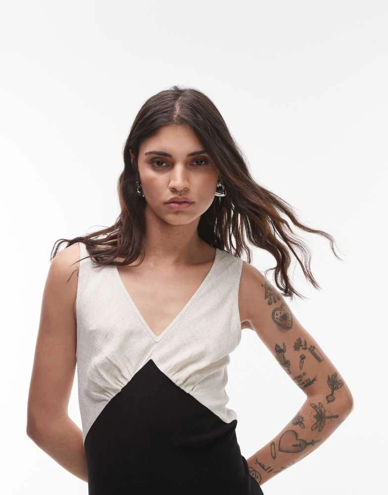 topshop black linen dress Topshop one shoulder linen midi dress in black