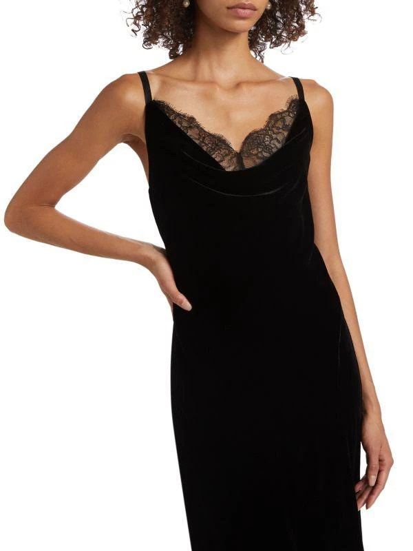 L'Agence Venice Velvet-Lace Cowlneck Gown 5