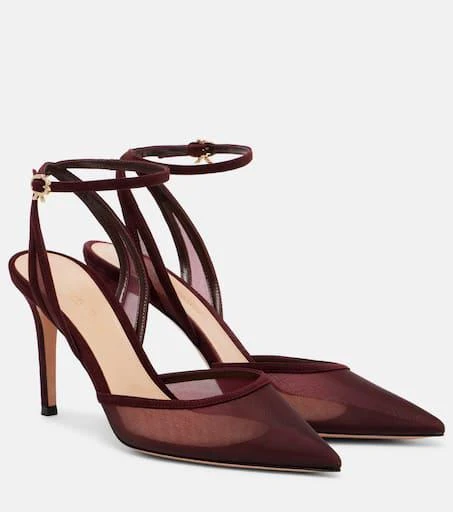 Gianvito Rossi 85 suede-trimmed organza pumps 1