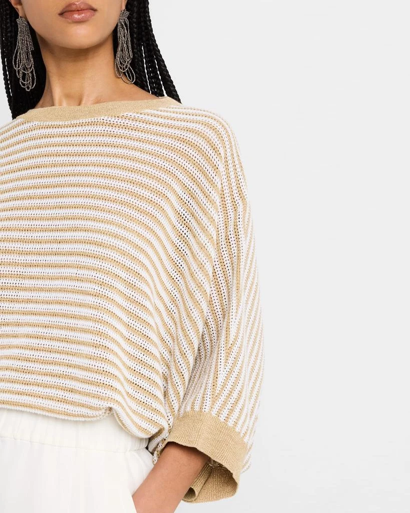 Brunello Cucinelli Metallic Striped Linen Knit Poncho 5