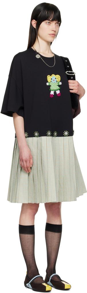 CHOPOVA LOWENA Black & Green Saltos Kilt Midi Dress