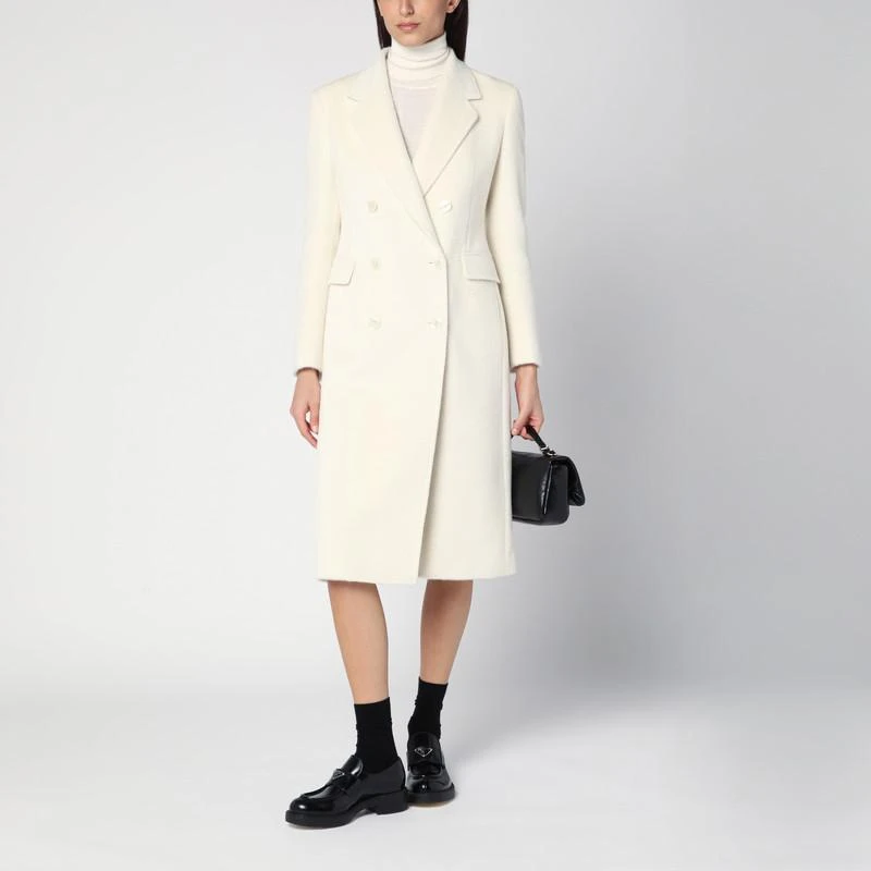 TAGLIATORE Cream double-breasted coat in alpaca blend 3