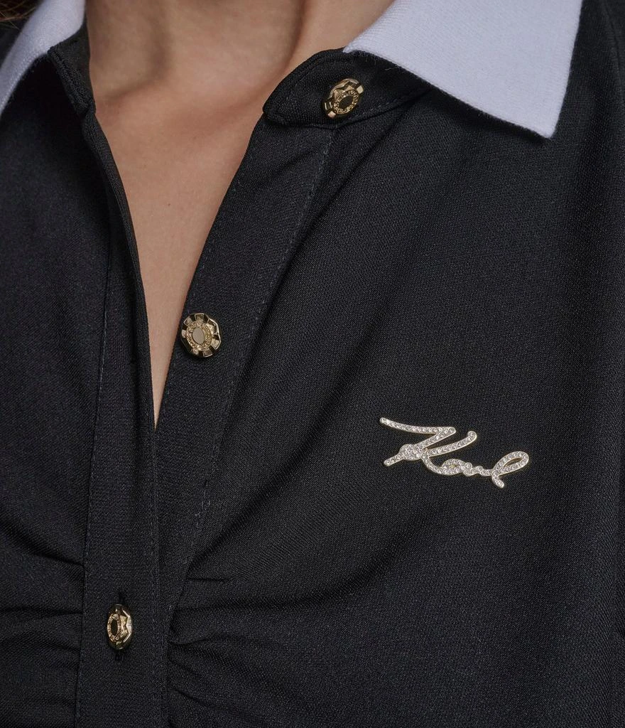 Karl Lagerfeld Paris LONG SLEEVE RUCHED KNIT BUTTON DOWN 5