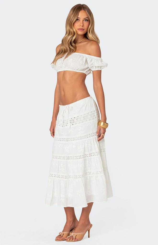 Edikted Tiered Cotton Lace Midi Skirt 3