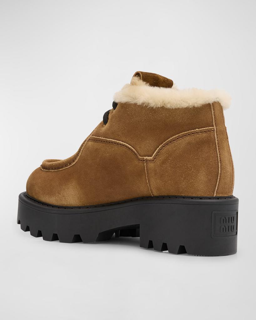 Miu Miu Suede Shearling Lace-Up Chukka Booties - Boots
