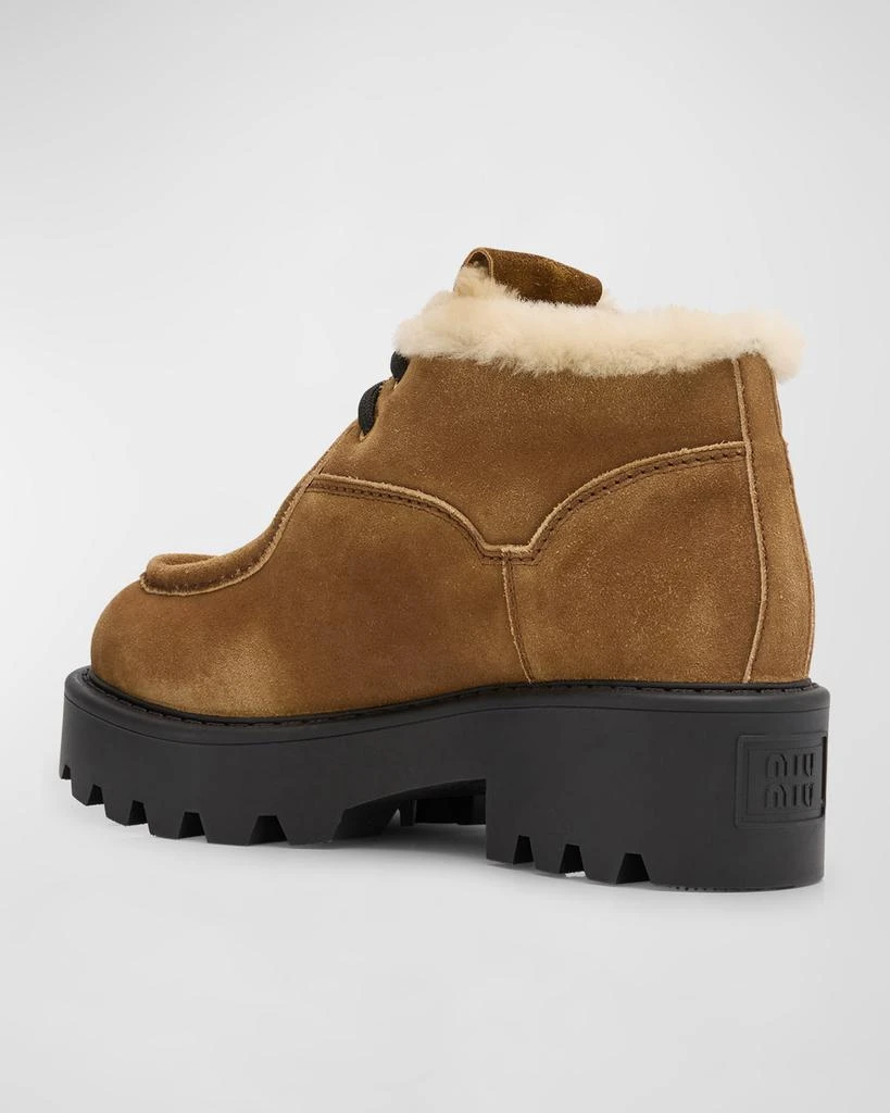 Miu Miu Suede Shearling Lace-Up Chukka Booties 4