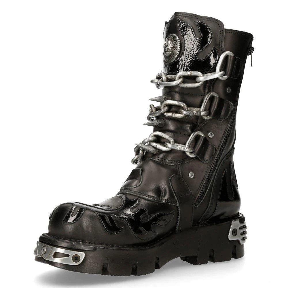 NewRock Black Spiked Mid-Calf Gothic Boots-727-S1 3