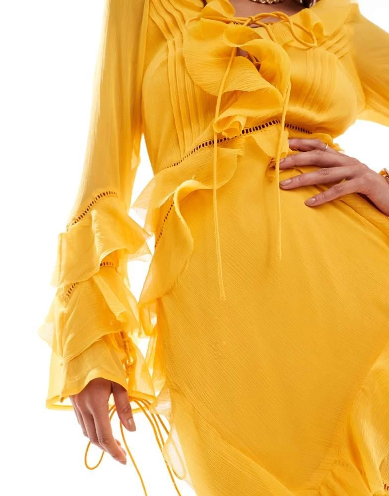 ASOS ASOS DESIGN long sleeve ruffle maxi dress with lace inserts in yellow 2