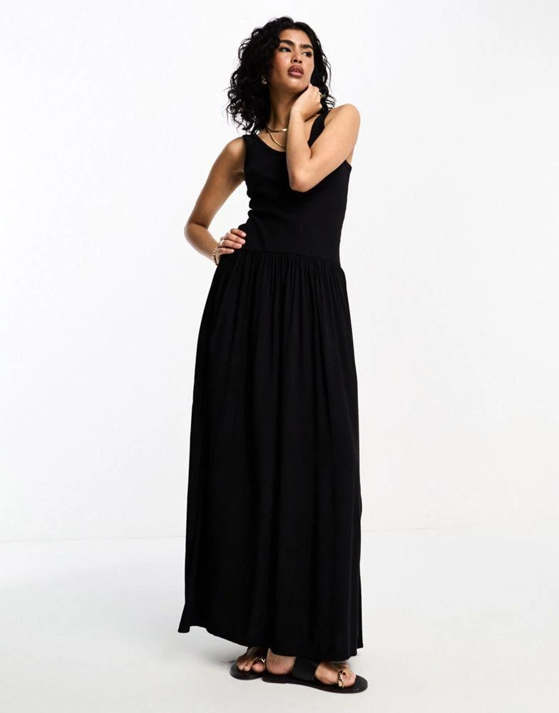 ASOS ASOS DESIGN ribbed scoop neck midi dress with dropped waist in black 4