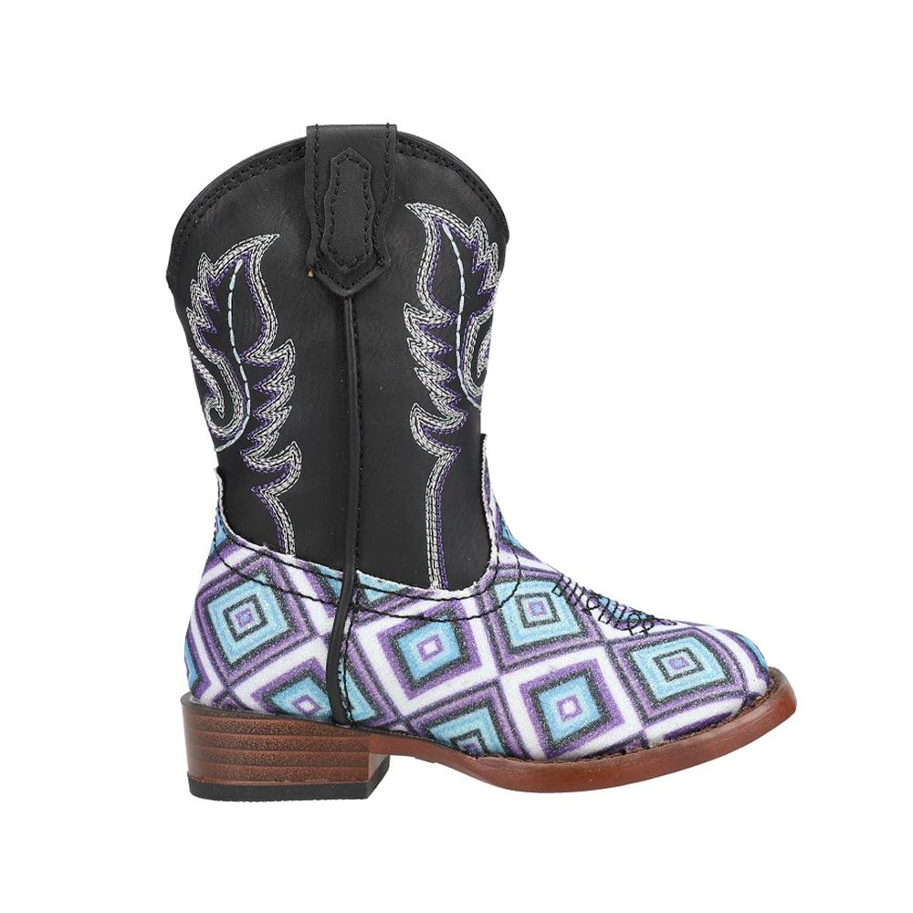 Roper Glitter Diamonds Geometric Square Toe Boots (Toddler)
