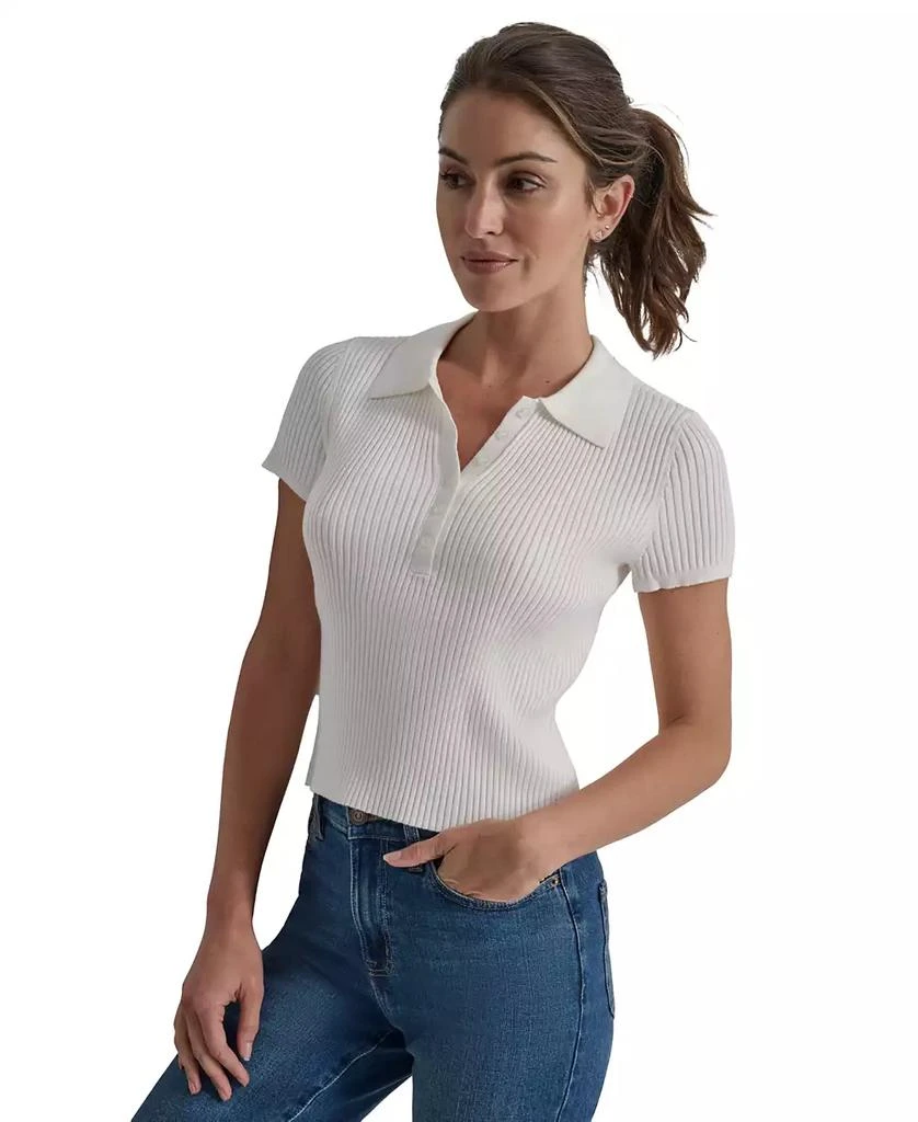 DKNY Women's Short-Sleeve Ribbed Knit Polo Shirt 3