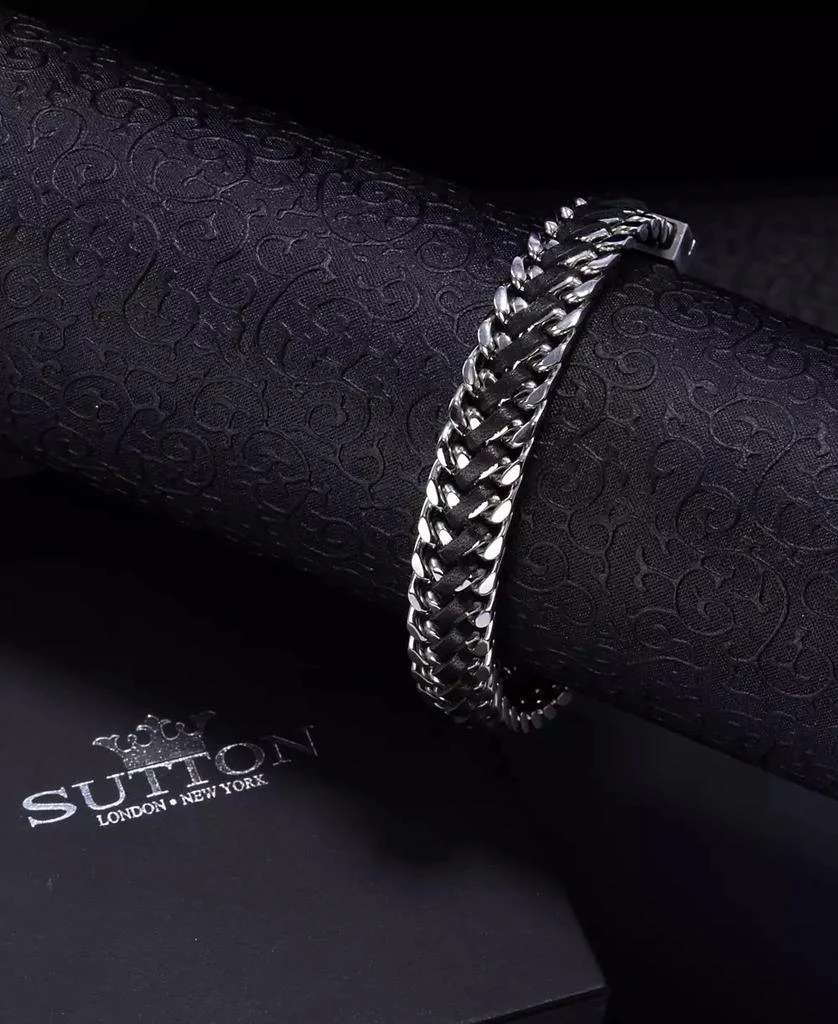 Rhona Sutton Silver Stainless Steel Statement Leather and Chain Bracelet 3