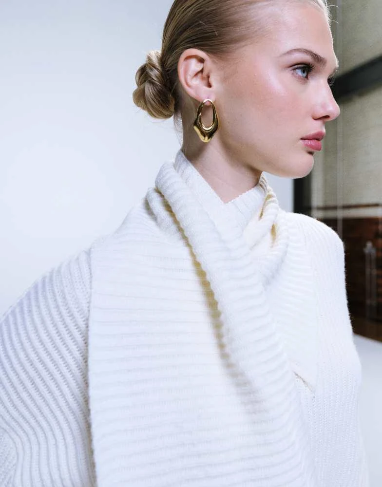 Mango Mango scarf detail jumper in cream 3