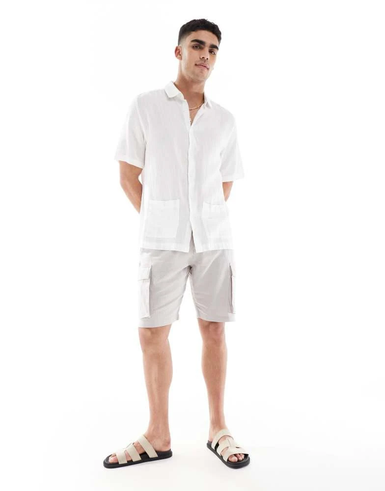 French Connection Mens French Connection cargo pocket linen shorts in stone 1
