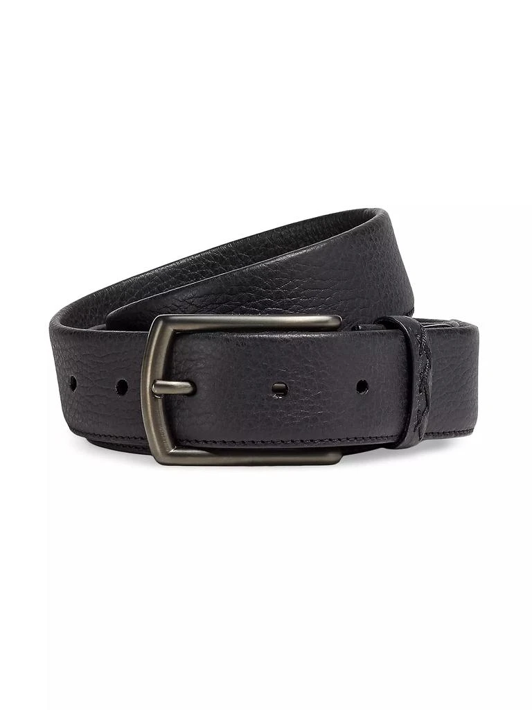 Zegna Leather Belt with Triple Stitch Buckle 1