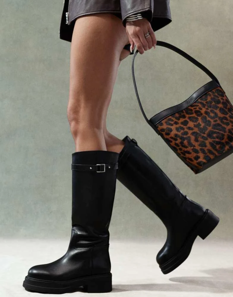 ASOS ASOS DESIGN premium faux leather leopard bucket shoulder bag in brown 4