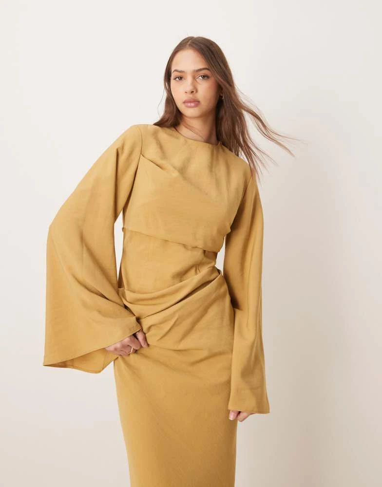 ASOS DESIGN long sleeve waisted maxi dress in soft gold  On Sale Now with  Up to 45% Off | Discover Exclusive Deals & Savings at BeyondStyle   Authentic ASOS Home|women with