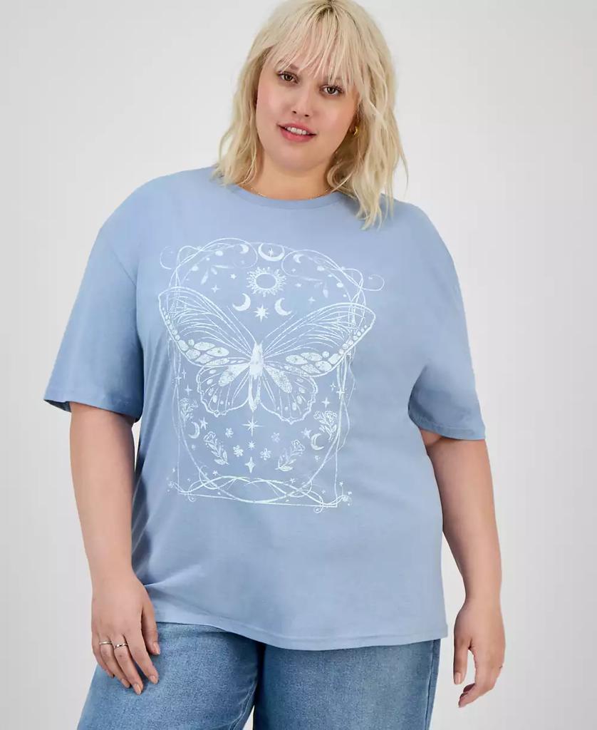 Rebellious One Trendy Plus Size Cosmic Butterfly Cotton T-Shirt