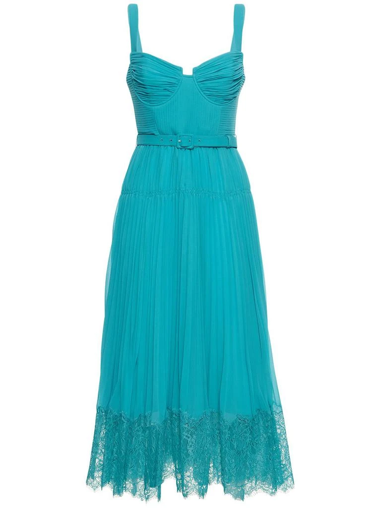 SELF-PORTRAIT Pleated Chiffon Midi Dress W/lace 1