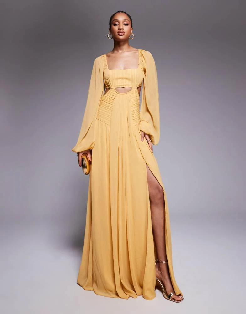 Asos Mustard Chiffon Maxi Dress Shop ASOS DESIGN Tall Long Sleeve