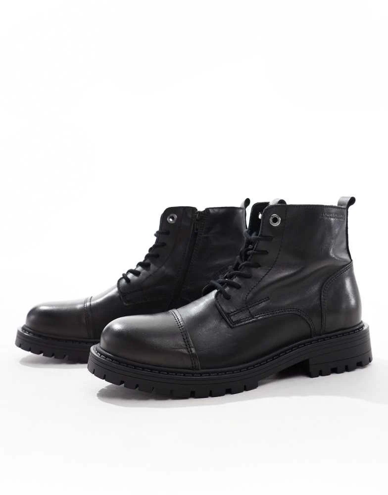 Jack & Jones Jack & Jones chunky leather lace up boot in black 1