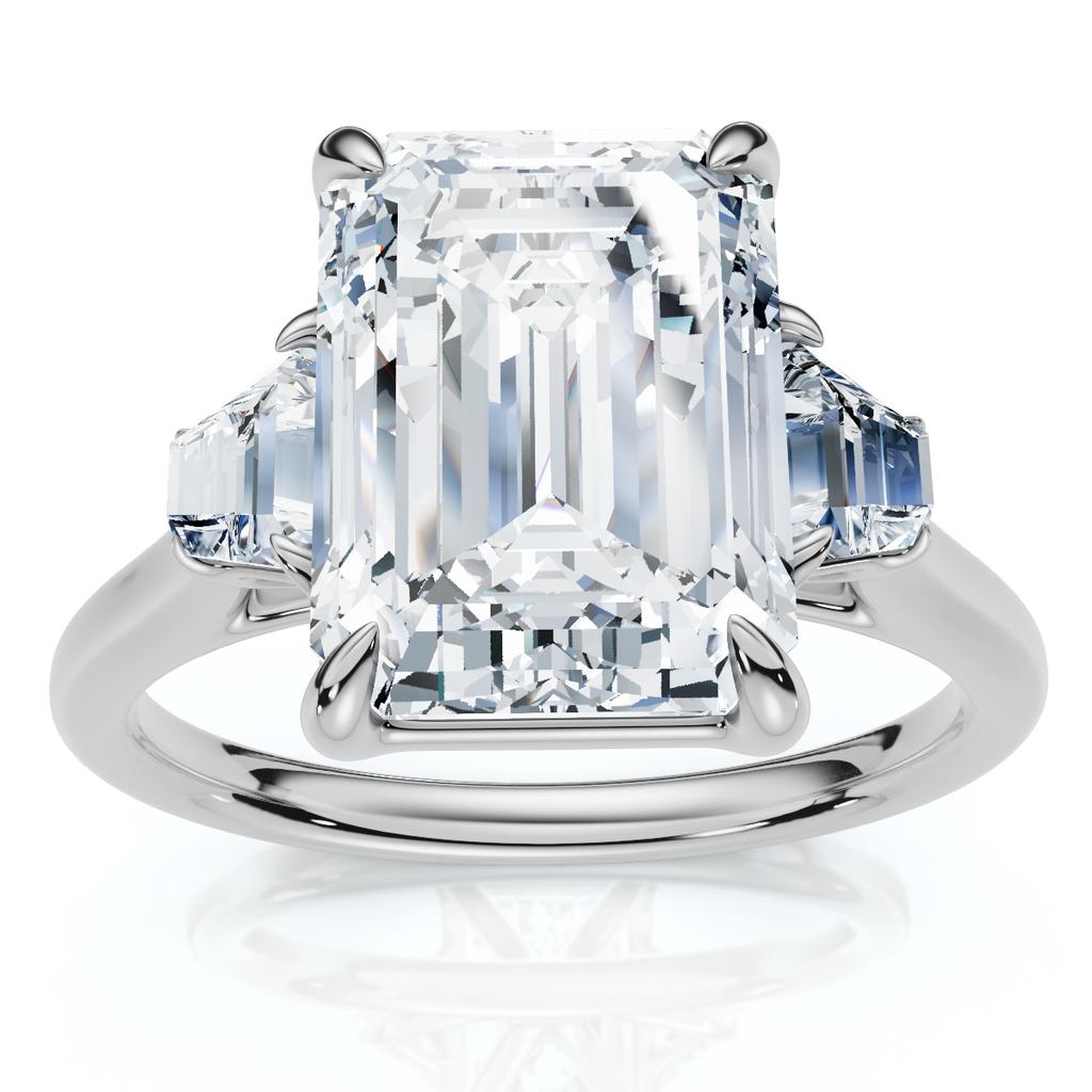 Pompeii3 Certified 3 1/2Ct Emerald Cut & Baguette Engagement Ring 14k Gold/Pt Lab Grown