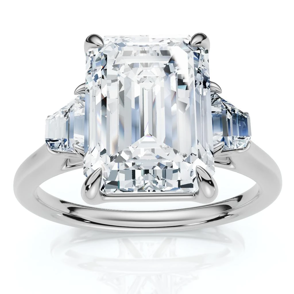 Pompeii3 Certified 3 1/2Ct Emerald Cut & Baguette Engagement Ring 14k Gold/Pt Lab Grown 1
