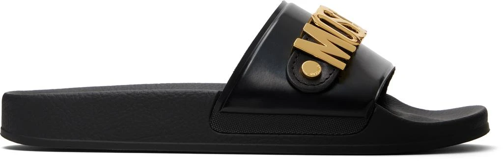 Moschino Black Lettering Logo Pool Slides