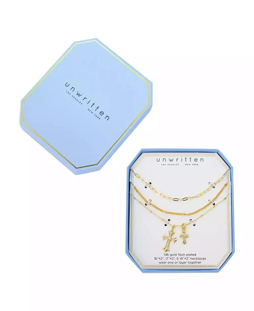 Unwritten Cubic Zirconia Double Cross Pendant Layered Necklace Set 4