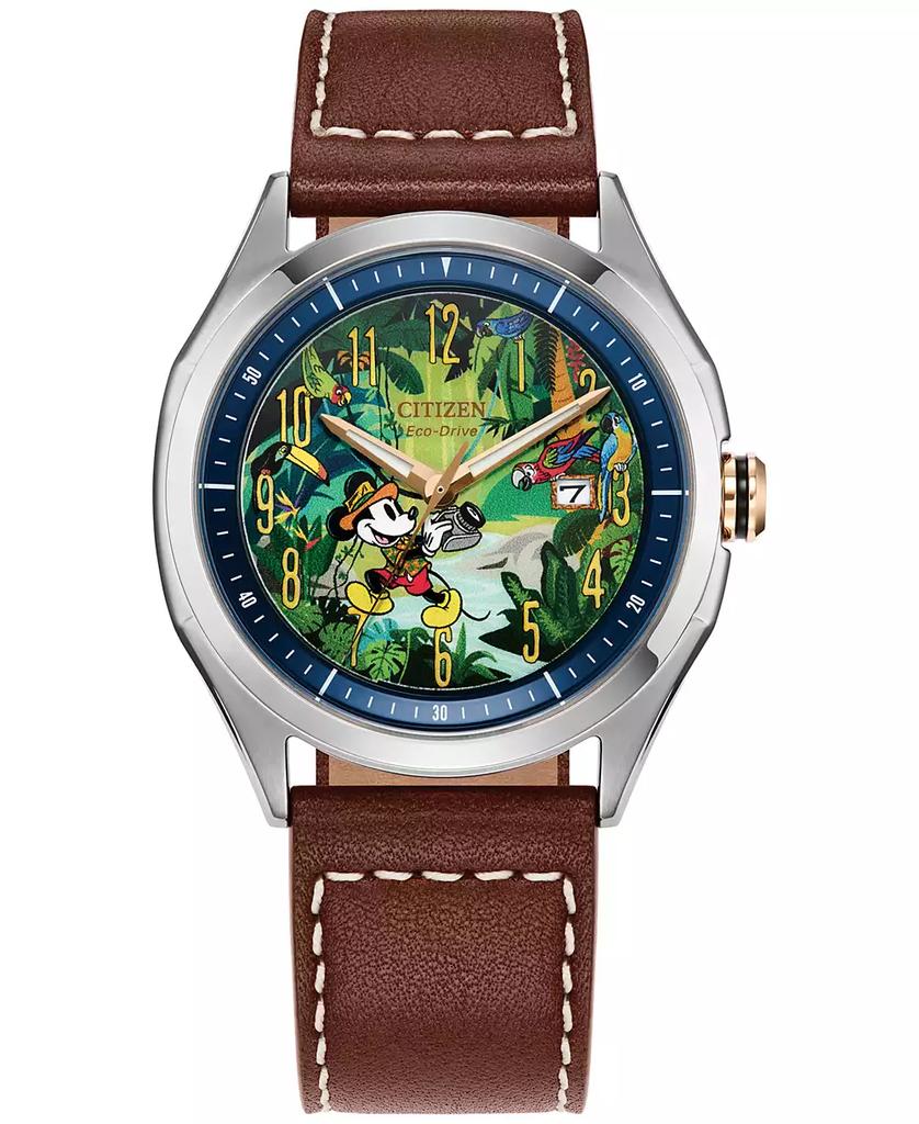 Citizen Eco-Drive Men's Disney Mickey Mouse Explorer Brown Leather Strap Watch 41mm