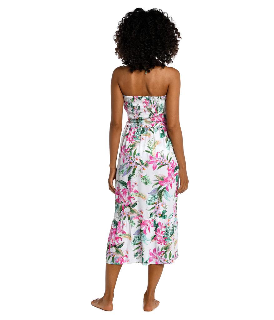 La Blanca Mystic Palms Smocked Bandeau Midi Dress