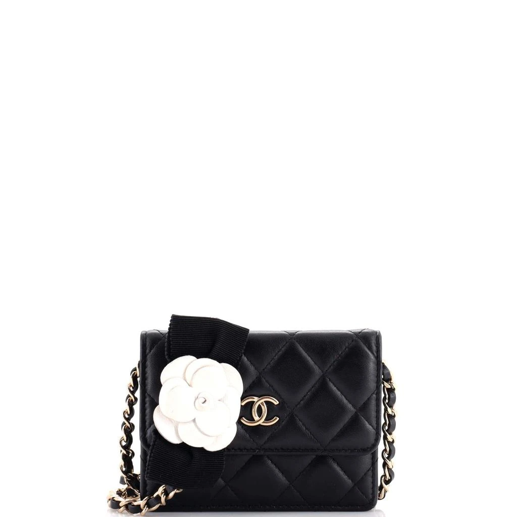 Chanel Camellia Bow Flap Card Holder with Chain Quilted Lambskin 1