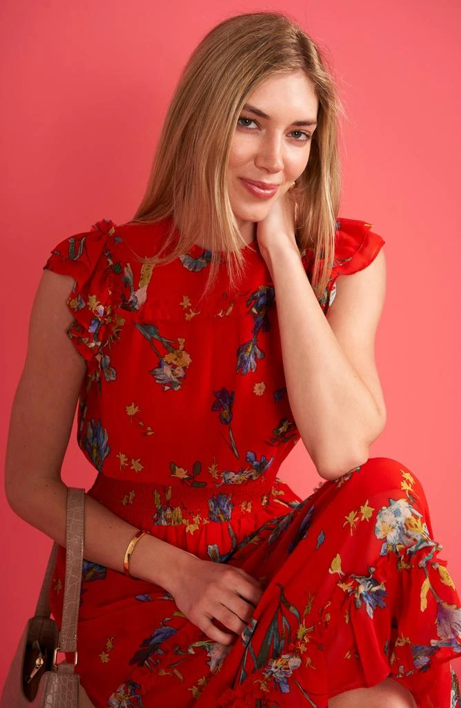 CeCe Floral Smocked Ruffle Midi Dress 4