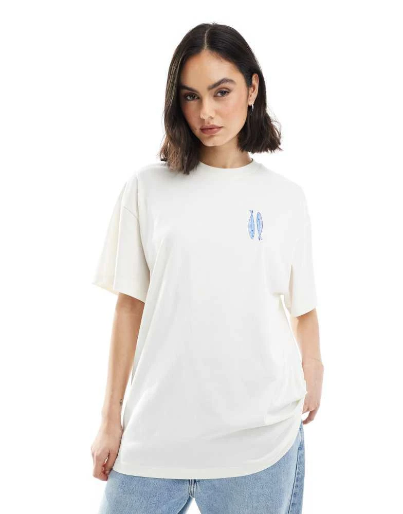Miss Selfridge Miss Selfridge oversized sardine stripe back print graphic tee 4